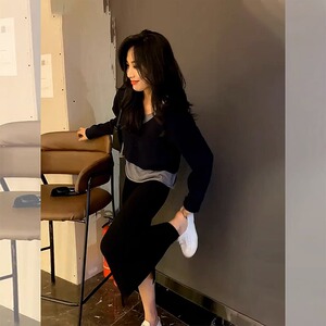 【送运费险现货】女装2023年微胖减龄黑色高级感盐系名媛两件套装
