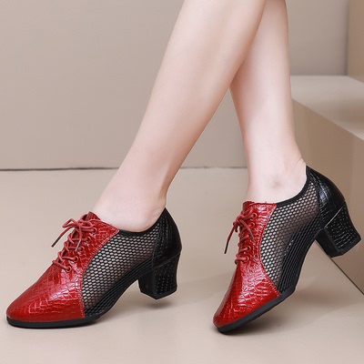 美德美头层牛皮跳舞鞋正品网纱