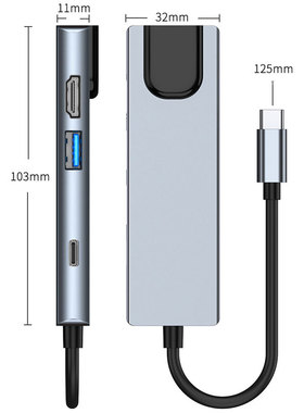 BYL-2017 一拖六USB C Hub Type-C TO HDMI 4K Rj45 100M S D/TF