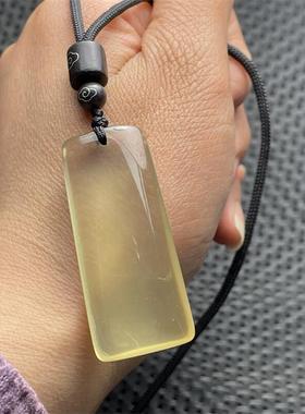 天然黄水晶吊坠黄色水晶项链无事牌男女款挂坠幸运方牌水晶项坠