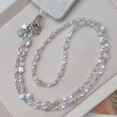 夹片挂件 挂脖斜背挂绳时尚 原创新品 手机链防巴洛克珍珠水晶链长款