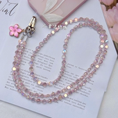 粉色圆片水晶串珠手机链条长斜跨绳不退色挂链挎包肩背链通用女
