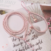 手机挂脖挂绳防珍珠粉色长短款 手腕挂链可爱陶瓷猫挂饰防摔编织绳