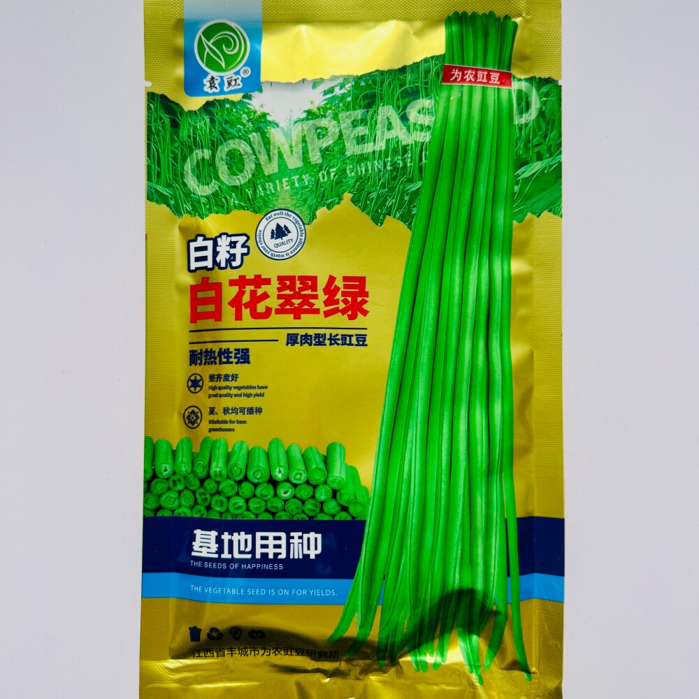 袁豇白籽白花翠绿长豇豆种子耐热性强厚肉型油亮翠绿条长豆角种籽