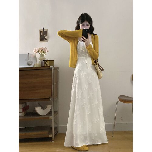 大码女装吊带长裙开衫两件套