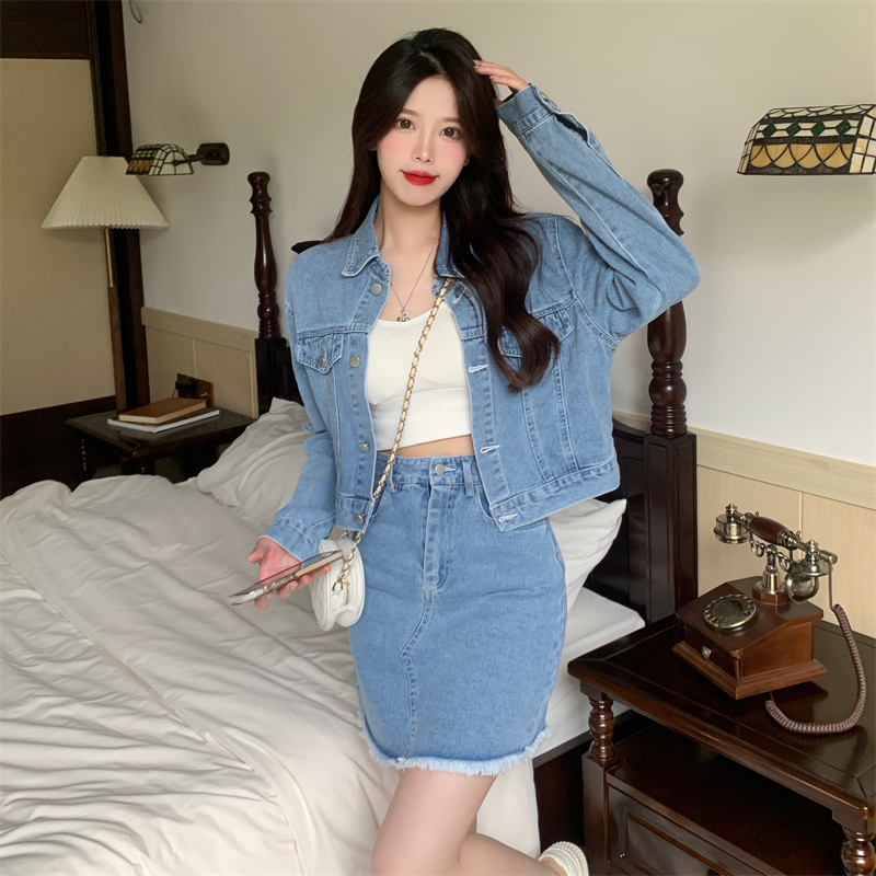 大码女装牛仔上衣外套+牛仔半身
