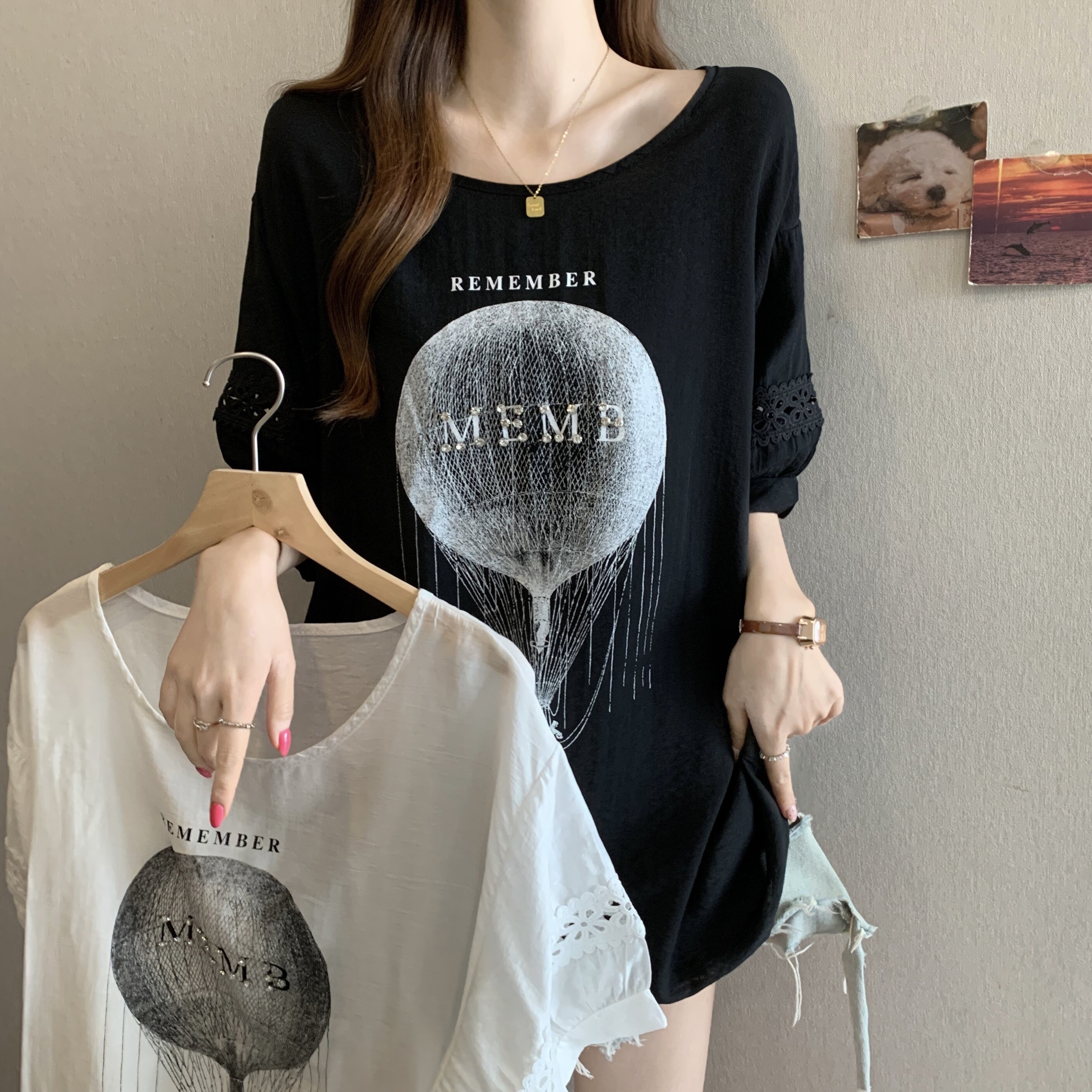 大码女装韩版重工钉珠印花字母休闲T恤胖MM遮肚宽松短袖上衣