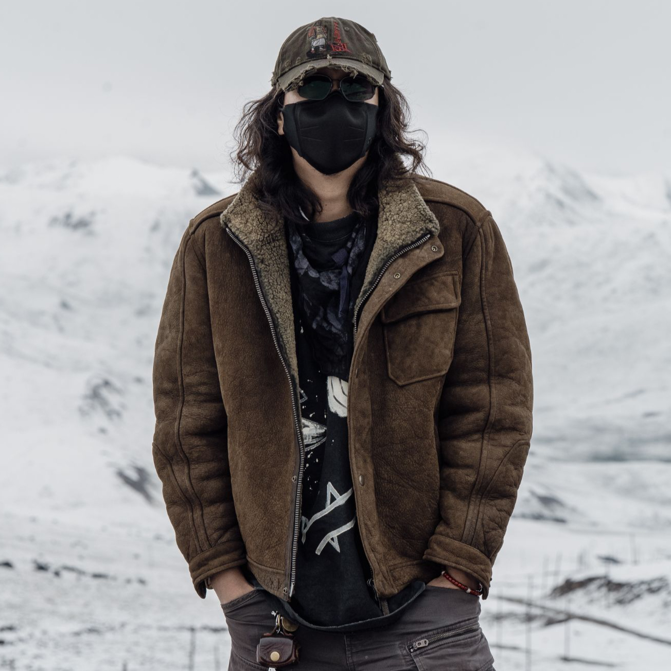 T76060-男款皮毛一体复古水洗做旧工艺保暖皮草休闲外套高领夹克