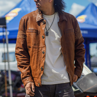 狂欢与静止【匪】C75057-山羊皮重水洗复古做旧皮衣男款真皮夹克