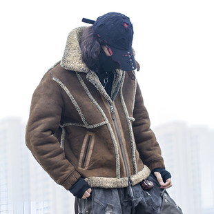 T76083-男款皮毛一体水洗复古风真皮绵羊毛冬季保暖男士皮草外套