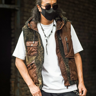 F75086-醇植浆染系复古做旧原生态男款皮毛一体真皮冬季保暖马甲