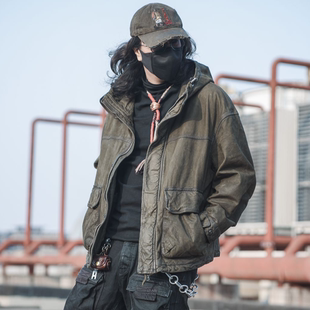 真皮通勤连帽秋冬阔版 皮衣男款 休闲夹克 牛皮复古做旧风格 C76039