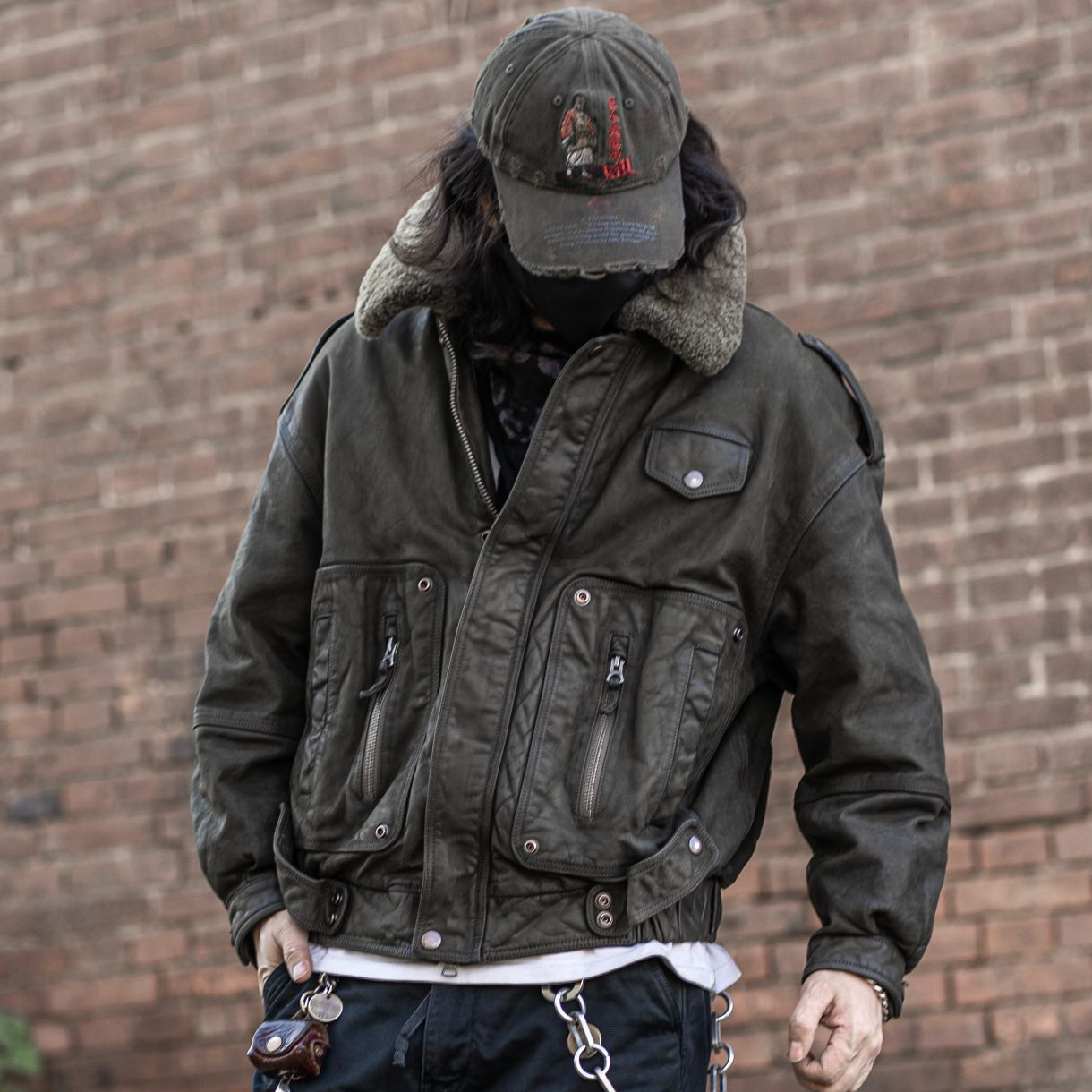 C76063-1牛皮3M新雪丽暖绒复古加厚皮衣男款真皮秋冬机车皮衣夹克