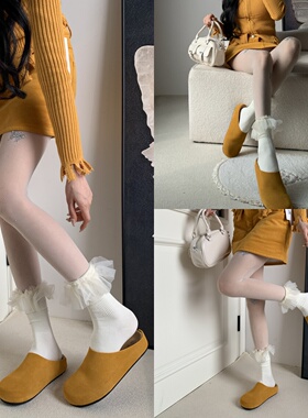 法式千金2026春季芭蕾风蕾丝花边小腿袜叠穿蝴蝶结闪钻奶白色丝袜