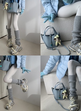 雾霭低吟2025冬季慵懒风竖纹针织堆堆袜套叠搭白色显瘦瑜伽裤