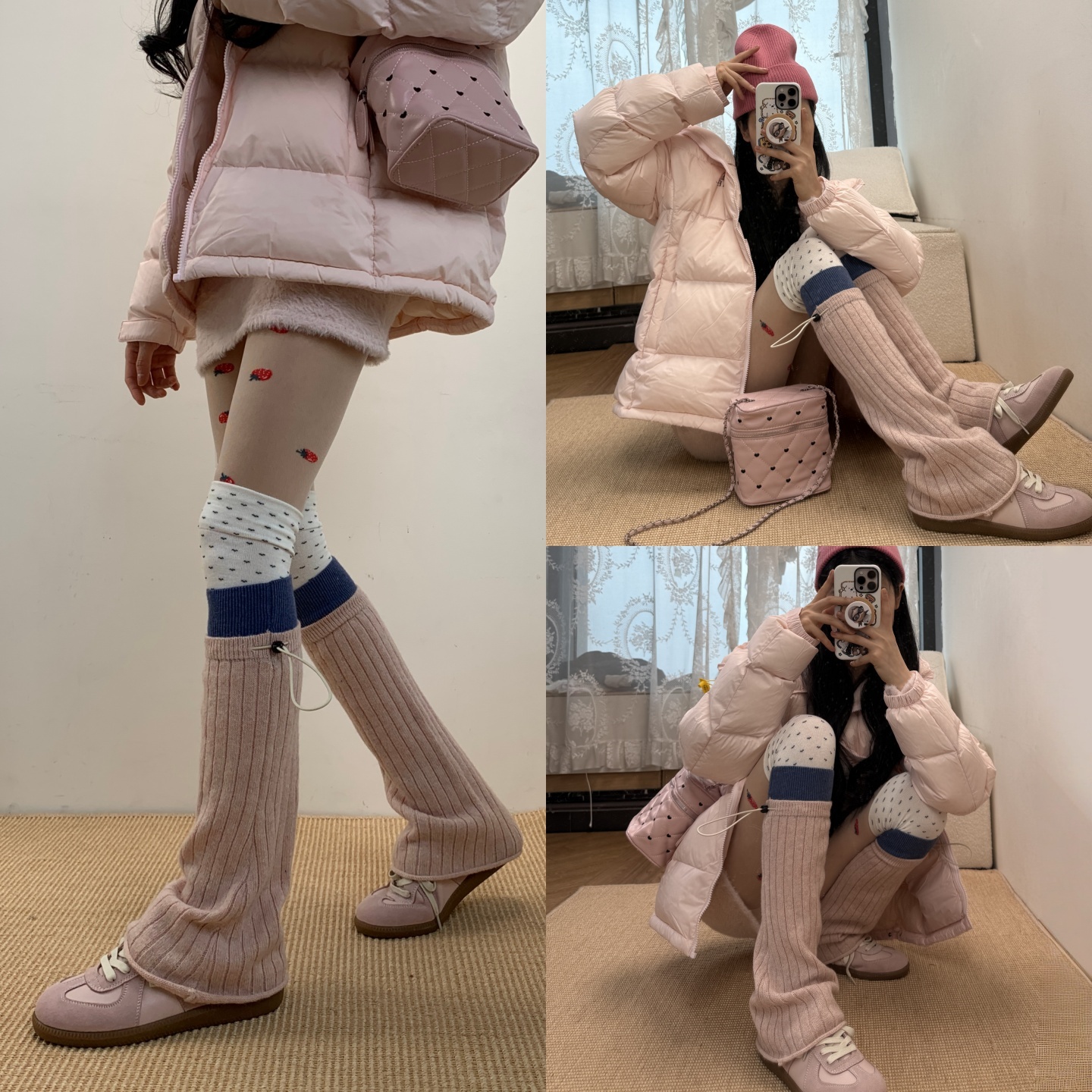 绒雪慵懒语2025冬季费尔岛波点过膝长筒袜叠搭抽绳拼接堆堆袜套