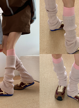 less is more 2025冬季简约不简单Yiss慵懒风粉灰竖纹羊毛袜套DF