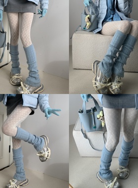 肌能温柔纪2025冬季奶白色菱格纹连裤袜叠搭日系针织毛绒袜套