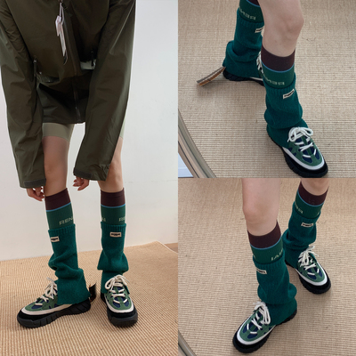绿色竖纹羊毛简约氛围感保暖袜套