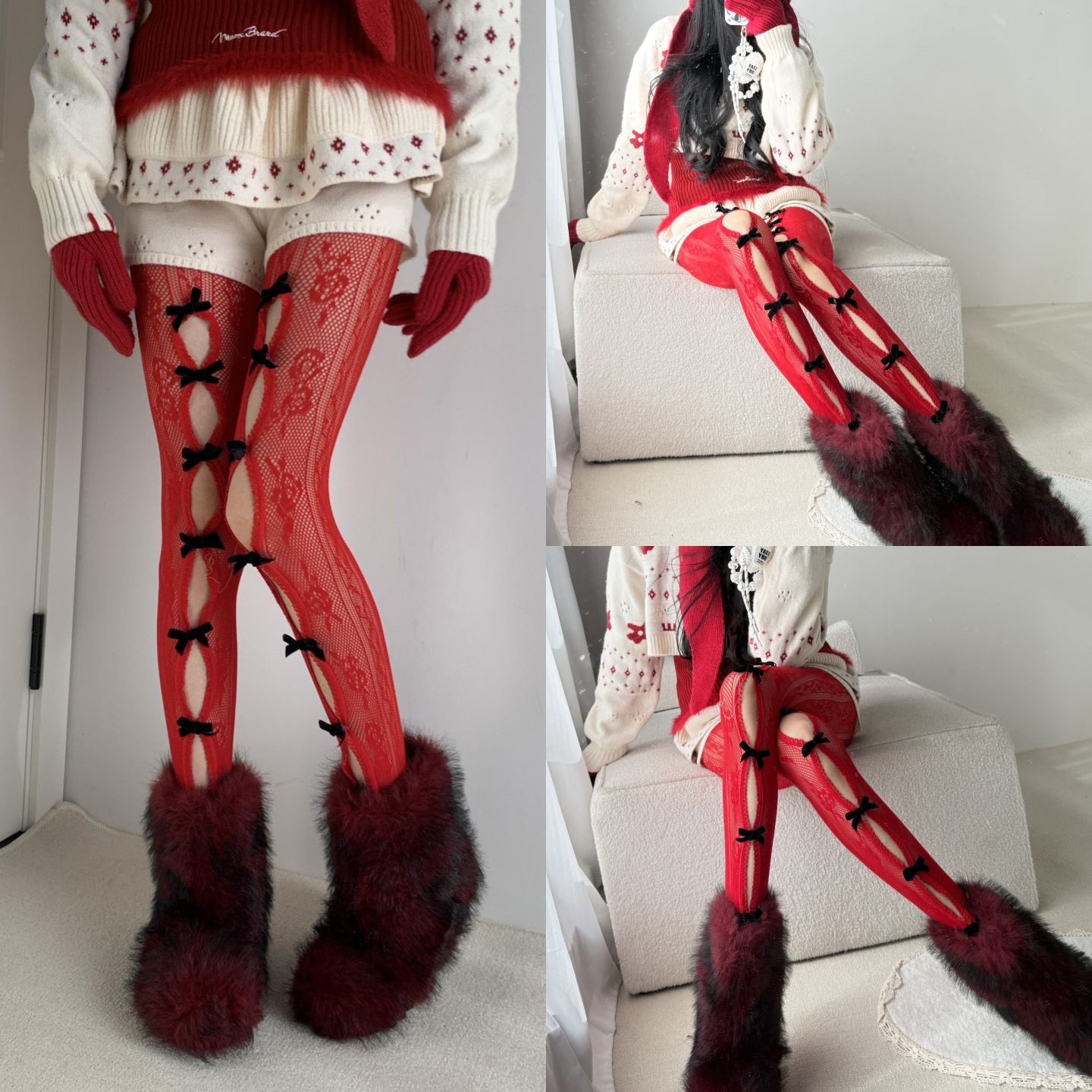 心动之选~2025冬季y2k千禧风蝴蝶结蕾丝镂空玫瑰提花连裤袜