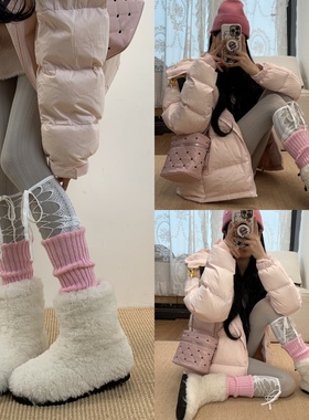 秋冬穿出松弛感2025冬季浅灰色连裤袜叠搭日系蕾丝拼接绑带袜套