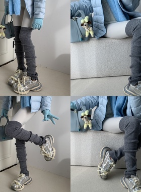 温柔记忆~芭蕾风纽扣开叉针织烟灰色堆堆袜套叠搭显瘦白色瑜伽裤