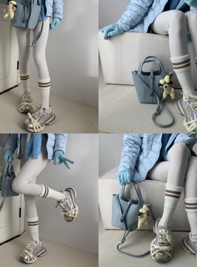 轻盈冬日的精致之选~小众翻边双杠小腿袜叠搭白色瑜伽裤鲨鱼裤