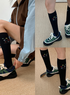 袜履间的精致宣言」2025秋冬ins风撞色卡通Yiss简约字母小腿袜DF