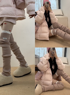 温柔定格2025冬季莫瑞系白色波点小腿袜叠搭奶杏色过膝袜套