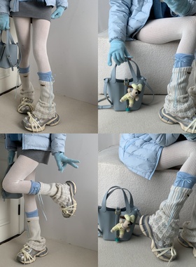 芭蕾诗篇秋冬氛围感针织带布标白色袜套叠搭简约奶白色竖纹连裤袜