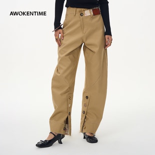 2026年新款 AWOKENTIME复古纽扣装 饰弯刀廓形香蕉牛仔裤