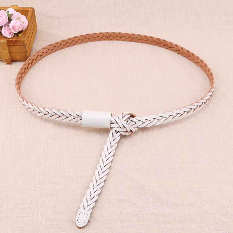 纯牛皮编织细腰带女士真皮简约百搭装饰配裙子皮带女士韩国细裤带