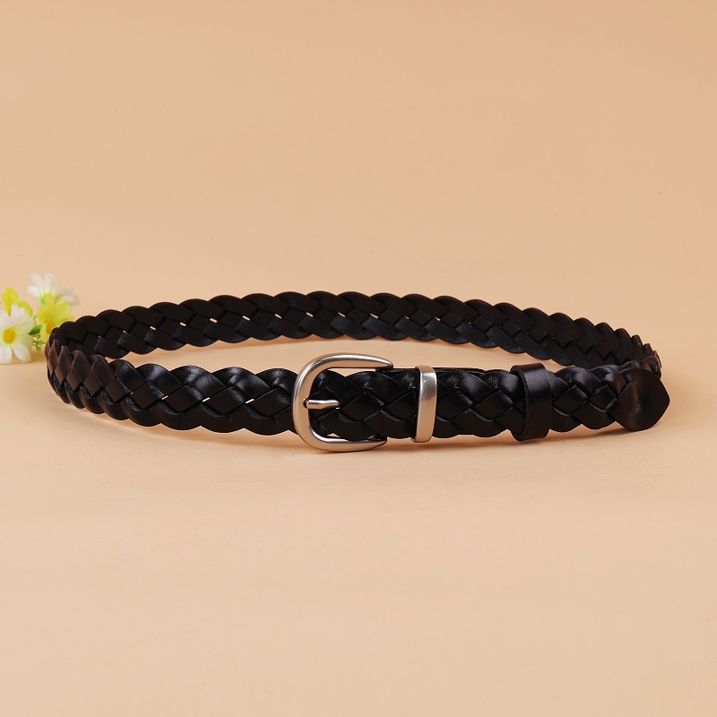 女士纯手工编织皮带真皮头层牛皮复古针扣休闲百搭牛仔腰带2025