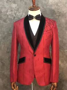 红色男士主持人礼服租赁 年会主持 男士西装租赁 上海租赁礼服
