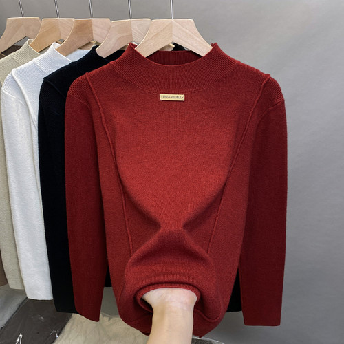 秋冬半高领针织衫大码毛衣女