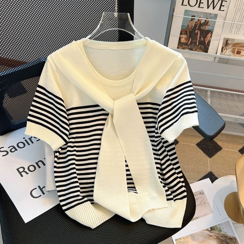 套头短袖T恤女洋气减龄披肩上衣