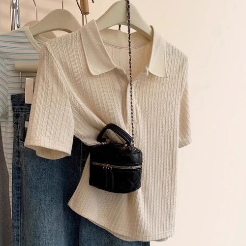 POLO领冰丝短袖T恤女夏设计感