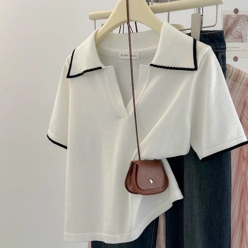 宽松显瘦POLO领短袖T恤女夏薄款