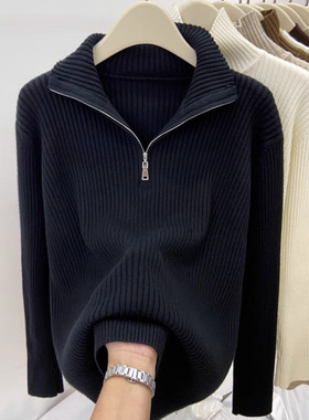宽松显瘦【80-200斤】半高领拉链针织上衣女洋气打底衫大码上衣潮