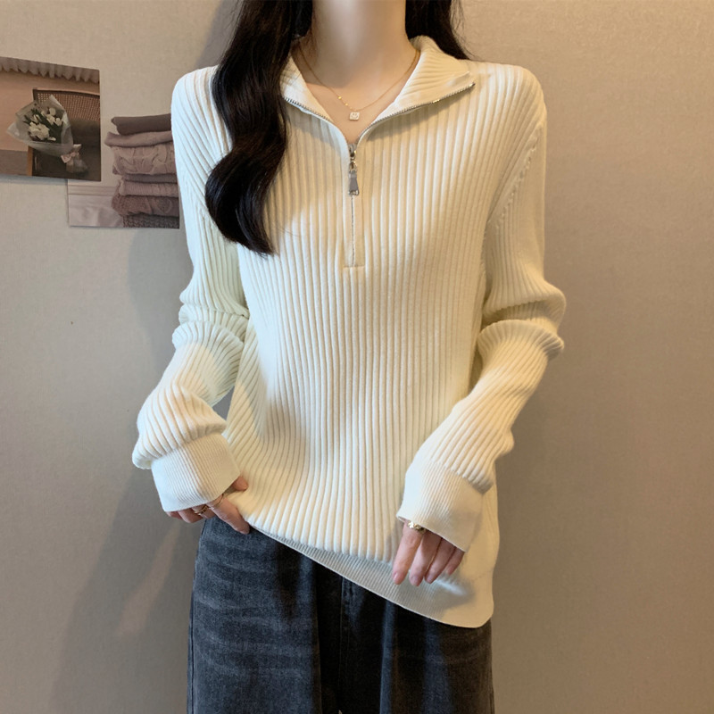 半高领拉链打底针织衫女秋冬