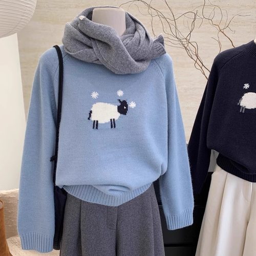 卡通小羊提花针织打底衫