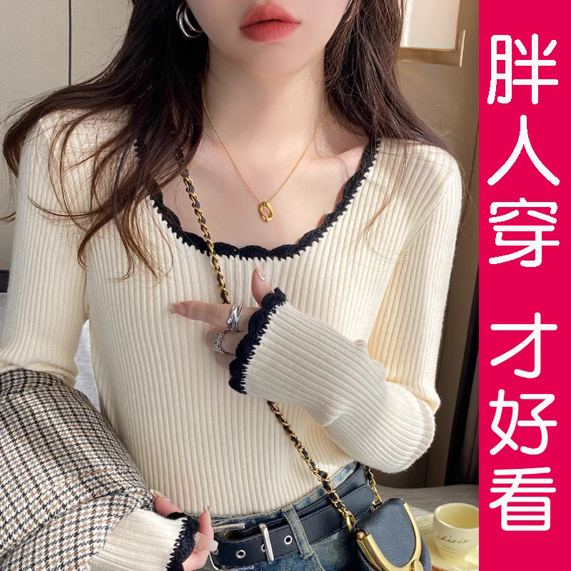 手工勾花打底针织上衣女