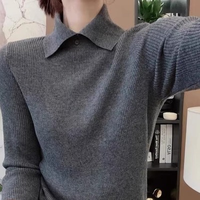 设计感翻领毛针织衫女秋冬季