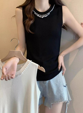 宽松显瘦【80-200斤】钉珠针织吊带背心女夏新款别致冰丝无袖上衣