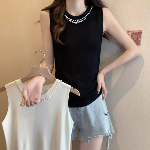 钉珠针织吊带背心女夏