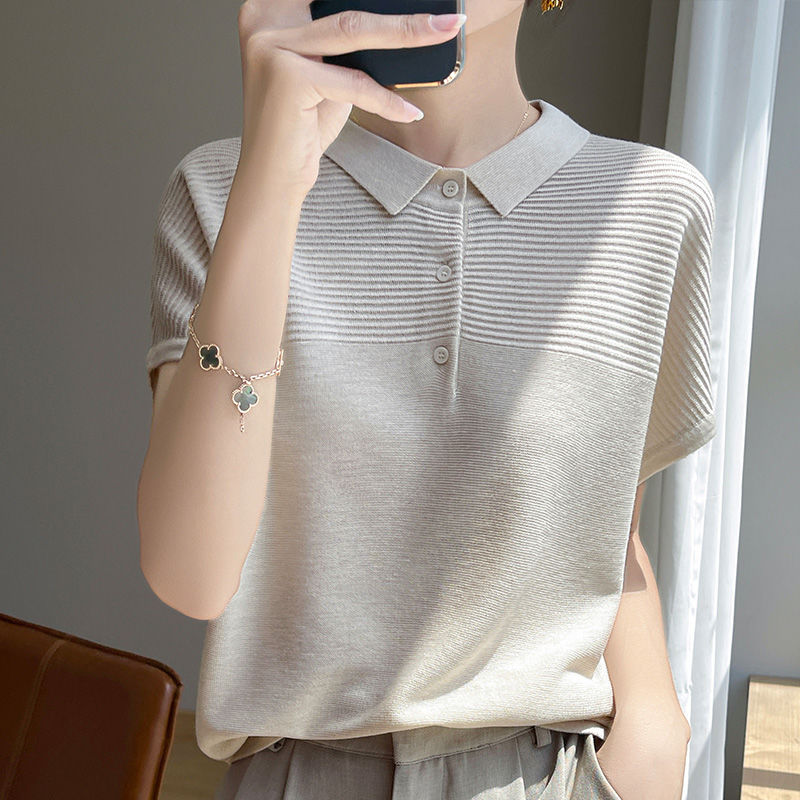 POLO领冰丝短袖T恤女宽松显瘦