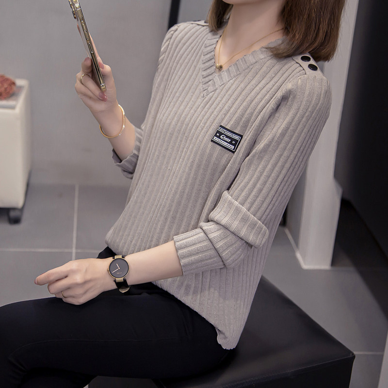 加肥加大码女装坑条V领纯色简约毛衣女秋冬新款宽松显瘦针织上衣