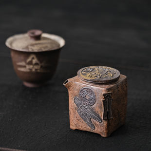 凹凸集 | 石八手作 手捏刻绘古拙盖碗茶杯 朴拙侘寂小泡 复古
