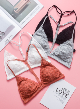 美背内衣少女三角杯文胸无钢圈超薄性感平小胸学生前扣新款网红