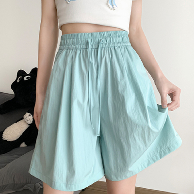 冰丝短裤女夏季薄款2025新款高腰休闲显瘦粉色小个子五分阔腿裤子